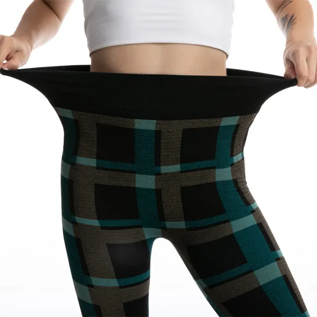 Women's High Elastic Goddess Plaid Jacquard Leggings Sky Blue - Shop at LoveMi