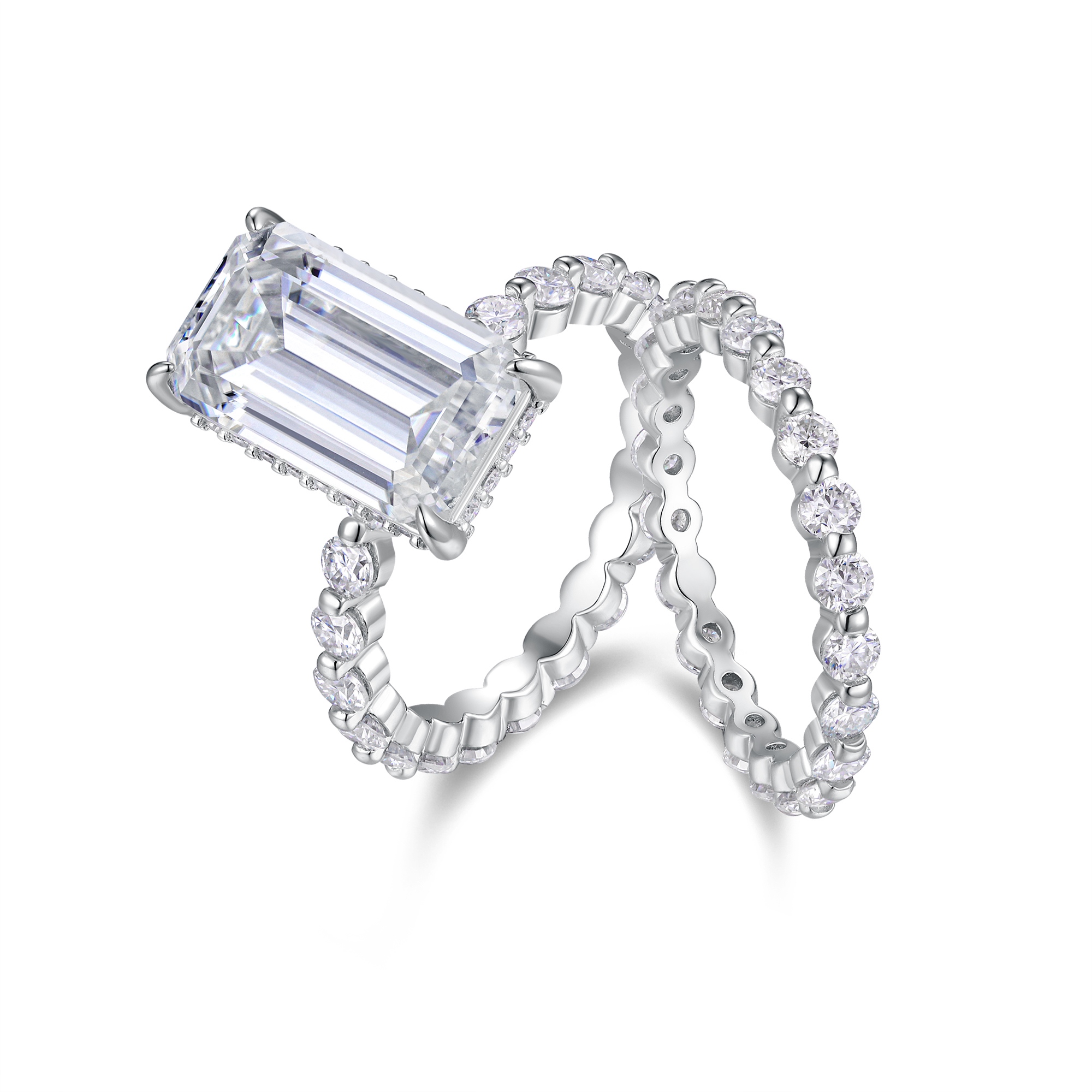 Octagonal Moissanite Double Rings Set With Top-quality Moissanite Luxury, Fashionable And Light Luxury Jewelry Silver Ring S925 Silver Plating Platinum - Jewelry & Watches