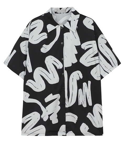 Printed Short-sleeved Shirt Female Design Sense Niche Hit Color Retro Casual Loose Shirt Trend