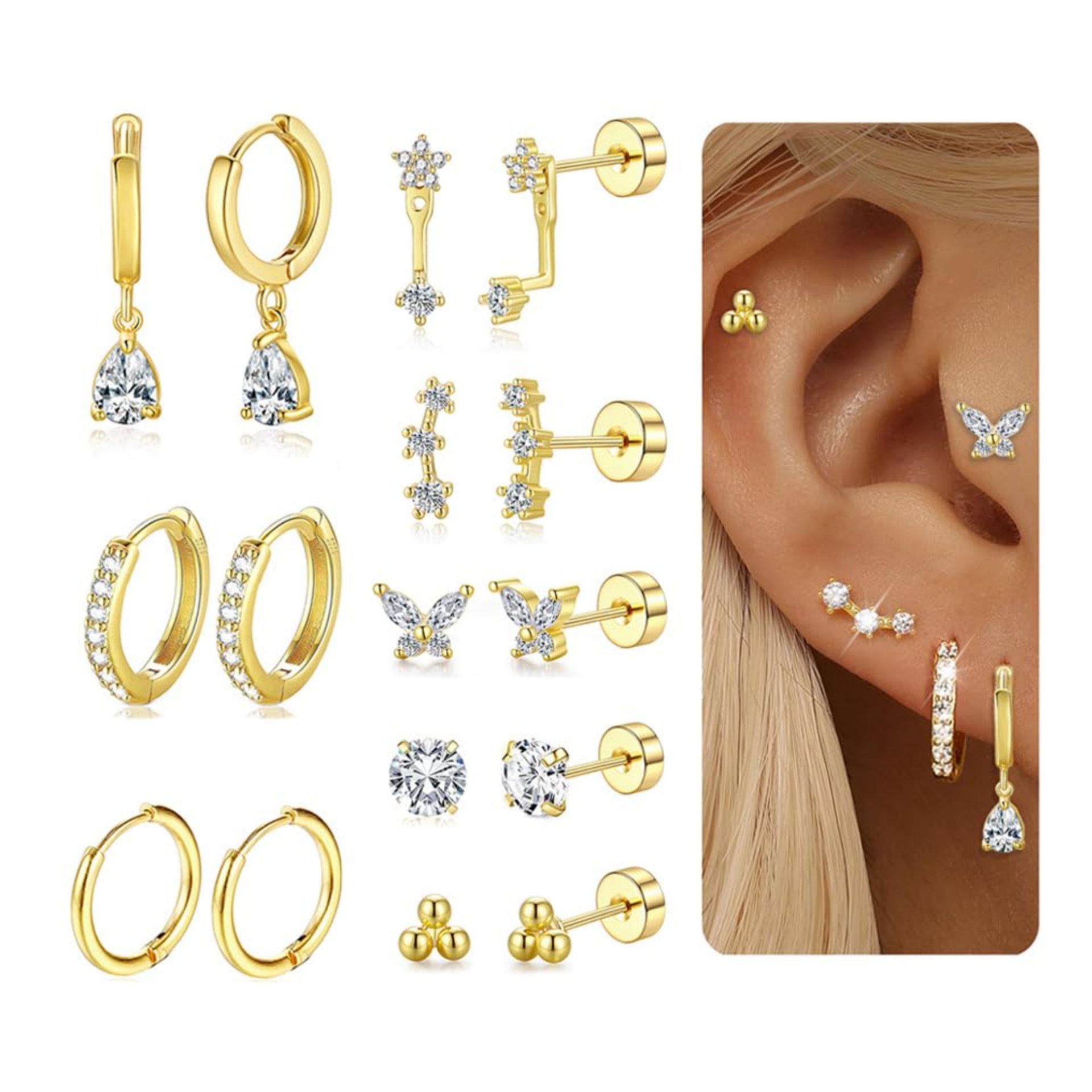 Brass Genuine Gold Electroplated Zircon Inlaid Earring Set thumbnail 4