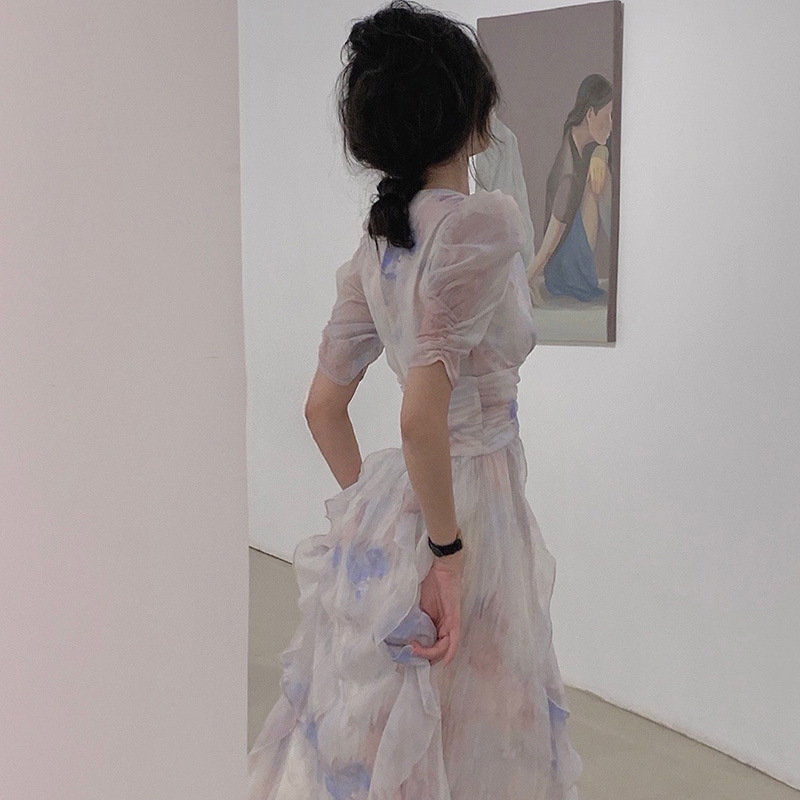 Floral Puff-Sleeve Long Dress, picture 7 of 9