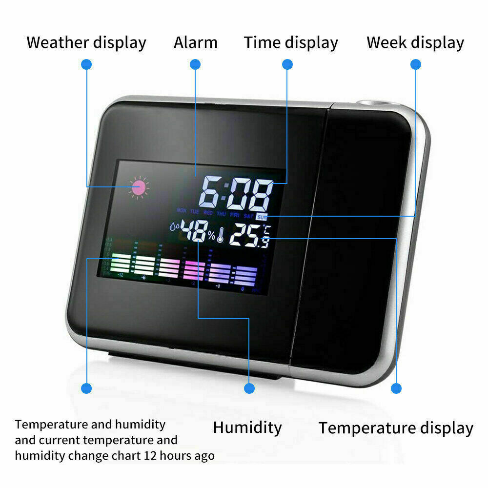 Smart Alarm Clock Digital LED Projector Temperature Time Projection LCD Display 9
