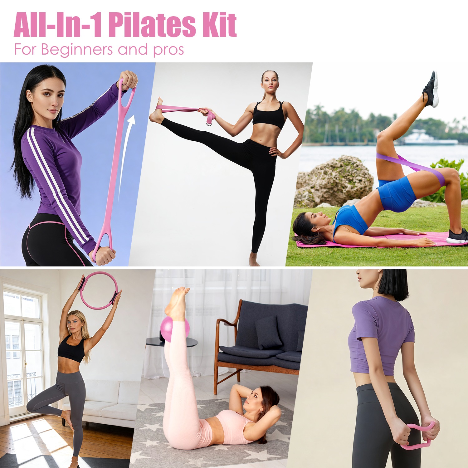 14Pcs Per Set Pilates Ring Kit For Women With Yoga Ball Arm Stretcher 5 Resistant Bands 8 Resistant Band Elastic Band Non-slip Socks Yoga Strap
