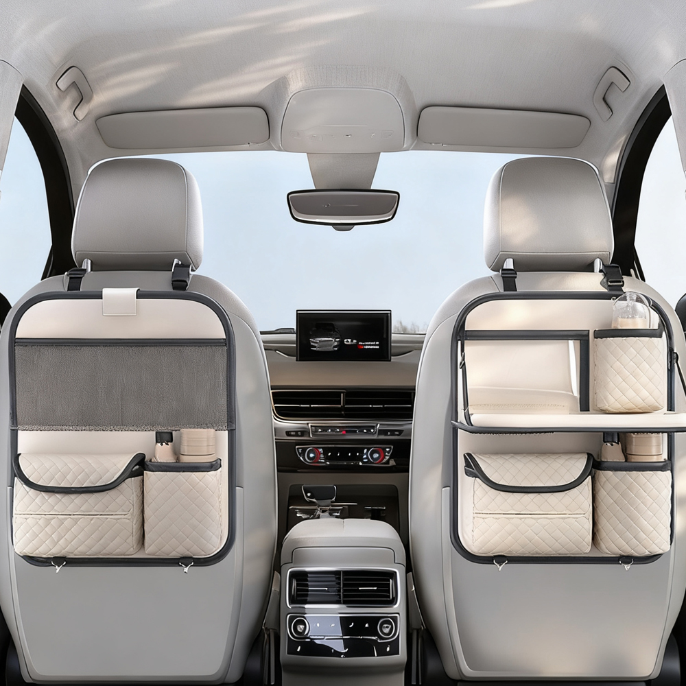 Car Organiser Bag Multi Pocket Black Leather  Holder Back Seat Storage Tidy