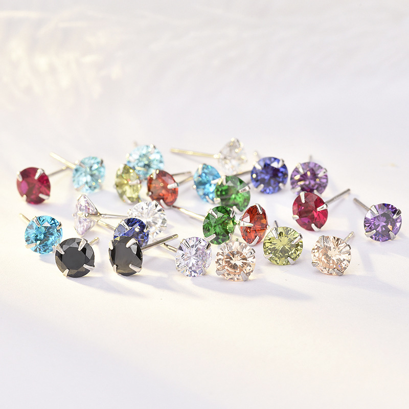 Simple Birthstone Four-Claw Zircon Earrings