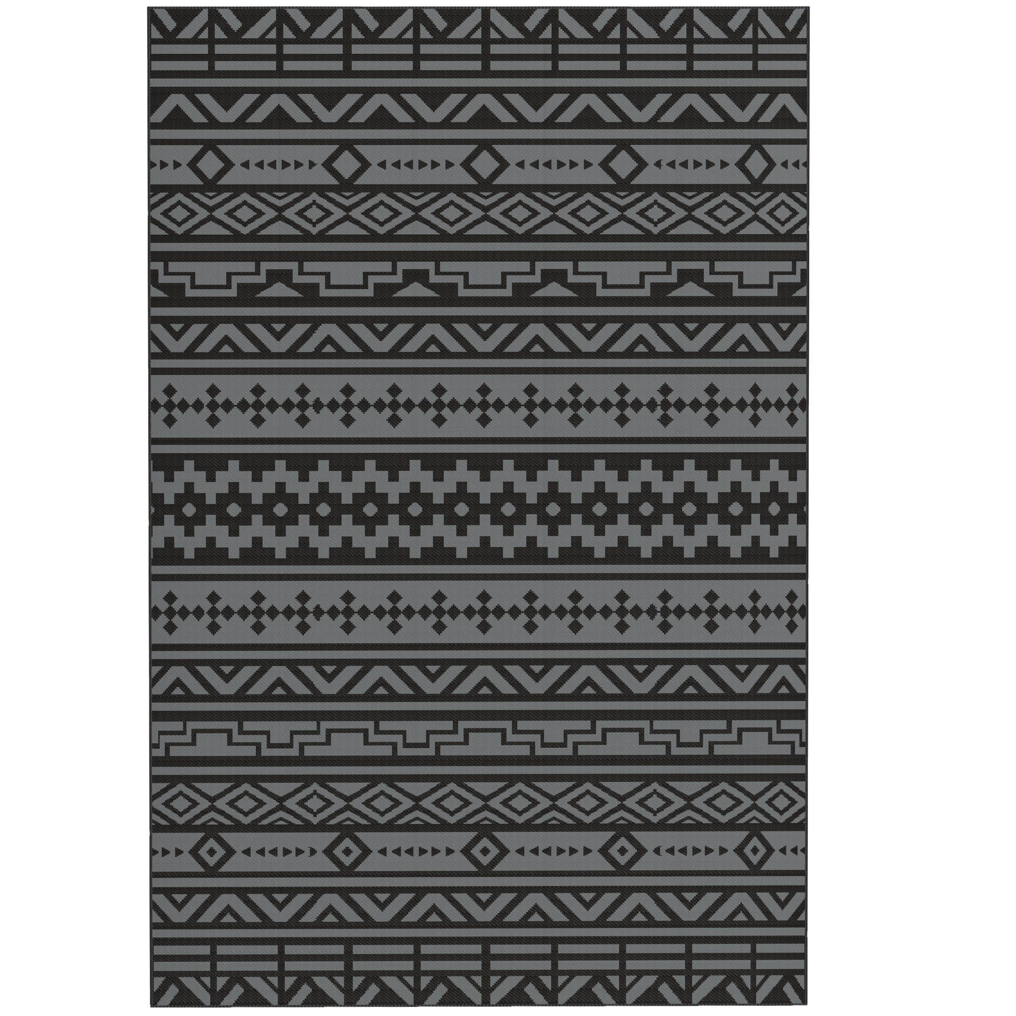 Reversible Outdoor Rug, Waterproof Plastic Straw With Carry Bag, 6 X 9, Black & Gray Geometric Wall Black - Shop at LoveMi