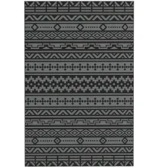 Reversible Outdoor Rug, Waterproof Plastic Straw With Carry Bag, 6 X 9, Black & Gray Geometric Wall - Black - View 1