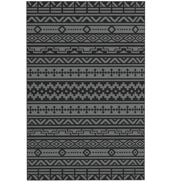 Reversible Outdoor Rug, Waterproof Plastic Straw With Carry Bag, 6 X 9, Black & Gray Geometric Wall Black - Shop at LoveMi