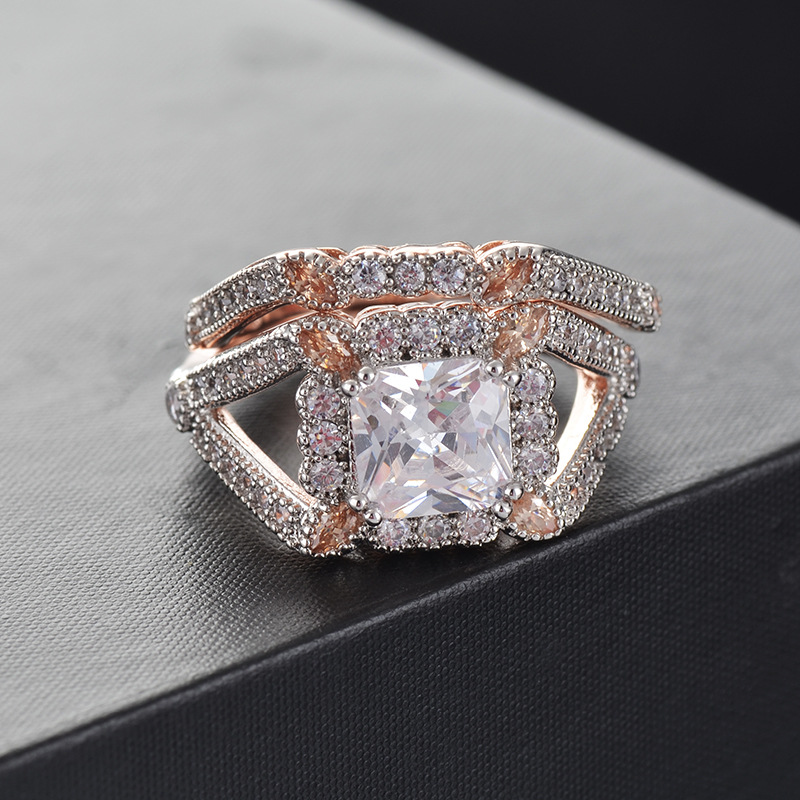 New Two-piece Ring Female Fashion Micro-inlaid Zircon