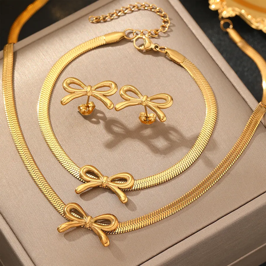 Women Bow Knot Jewelry Set Herringbone Flat