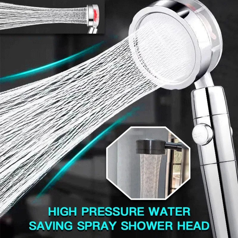 Propeller Driven Shower Head with Stop Button and Cotton
