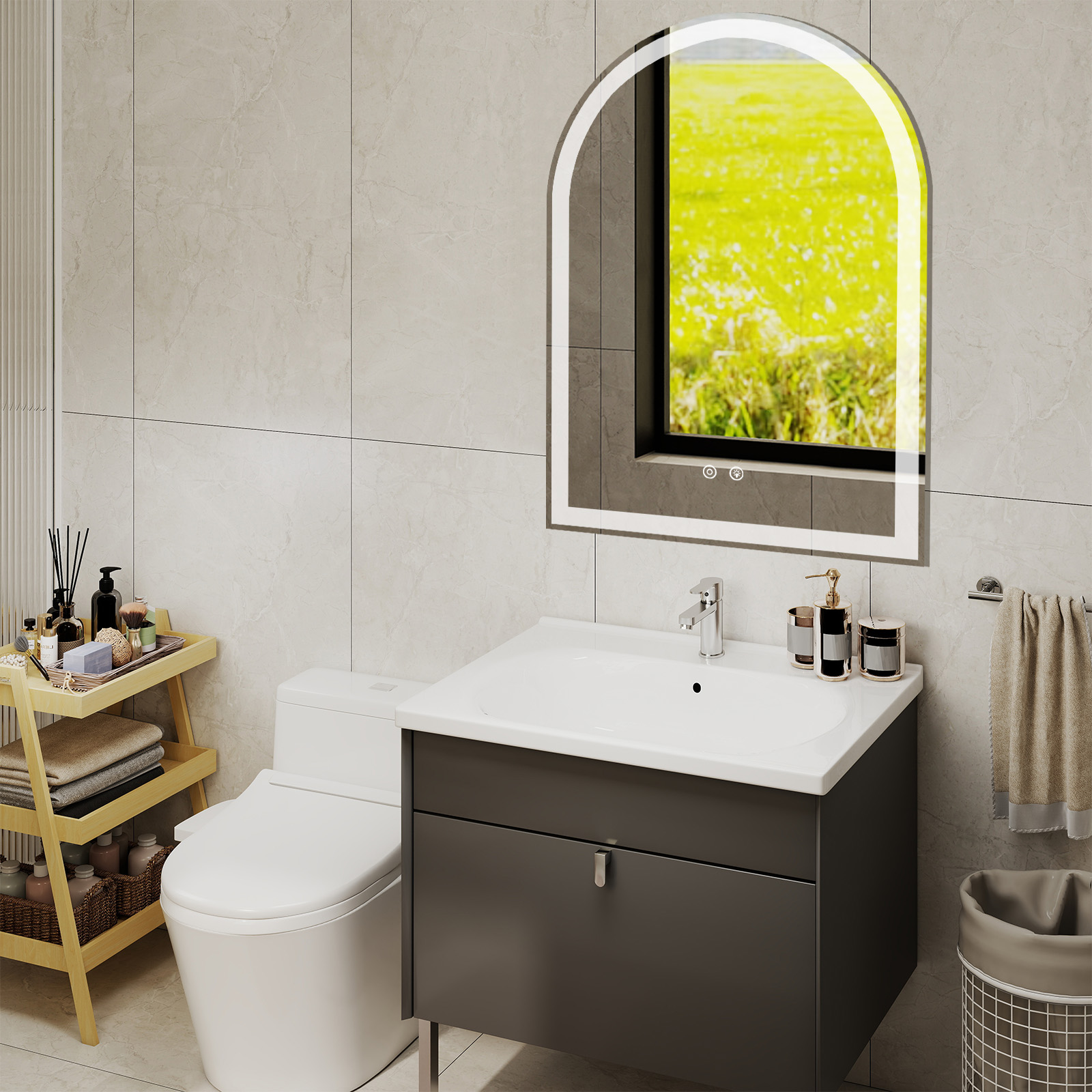 Smart Anti-fog LED Bathroom Mirror Arch Shape Dual Light 3 Color Temperatures Memory Dimming image 7