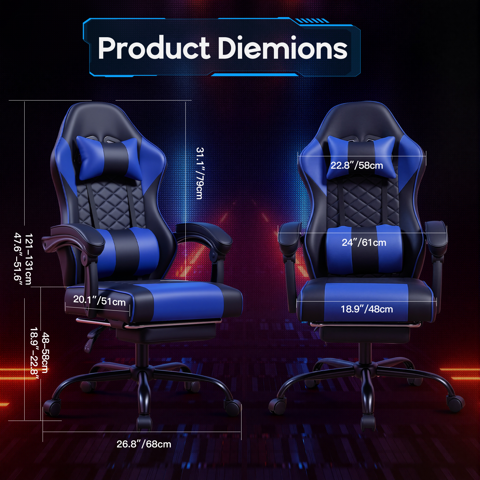 Racing Style Gaming Chair With Footrest,PU Leather,Massage Lumbar — image 2