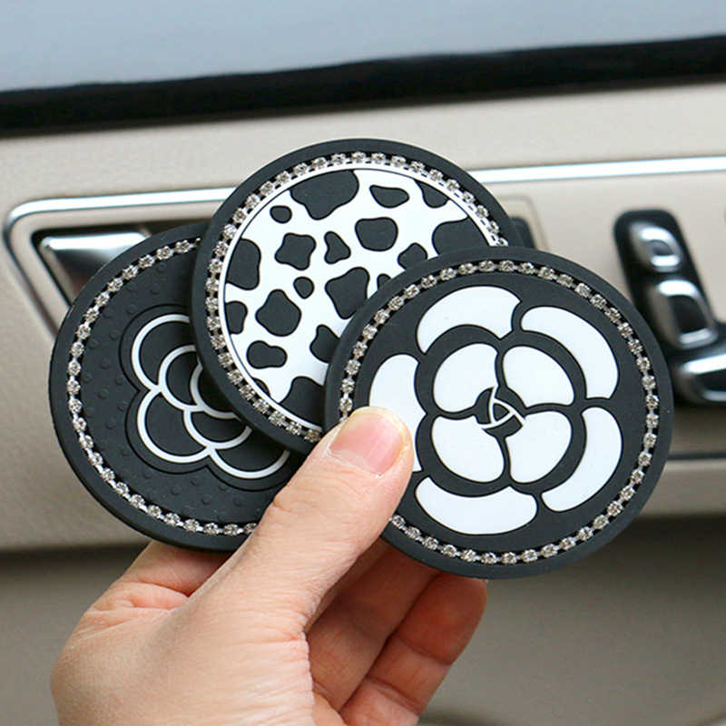 Creative Car Coaster Chessboard Camellia Pattern