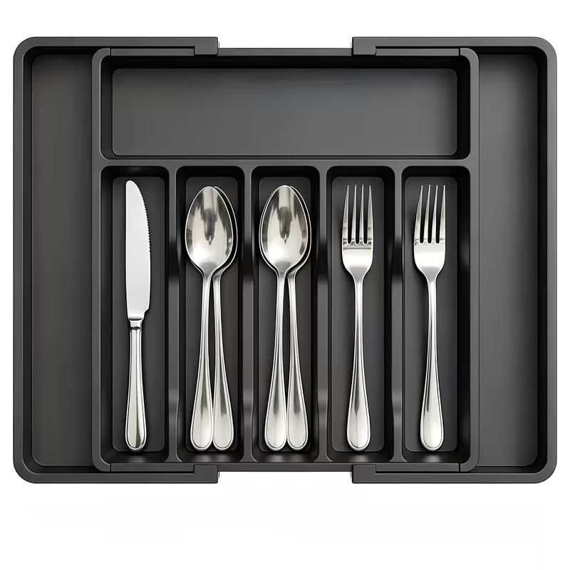 Expandable Utensil Tray For Kitchen, BPA Free Flatware And Cutlery Holder, Adjustable Plastic Storage For Spoons Forks Knives
