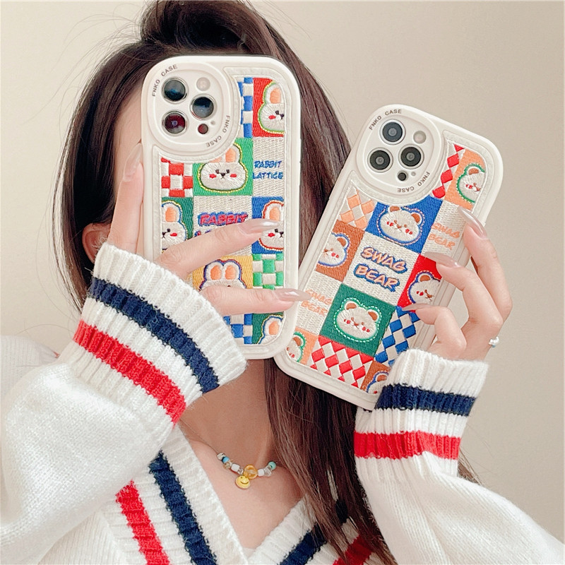 Cute Embroidered Bear And Rabbit Phone Case - Image 3