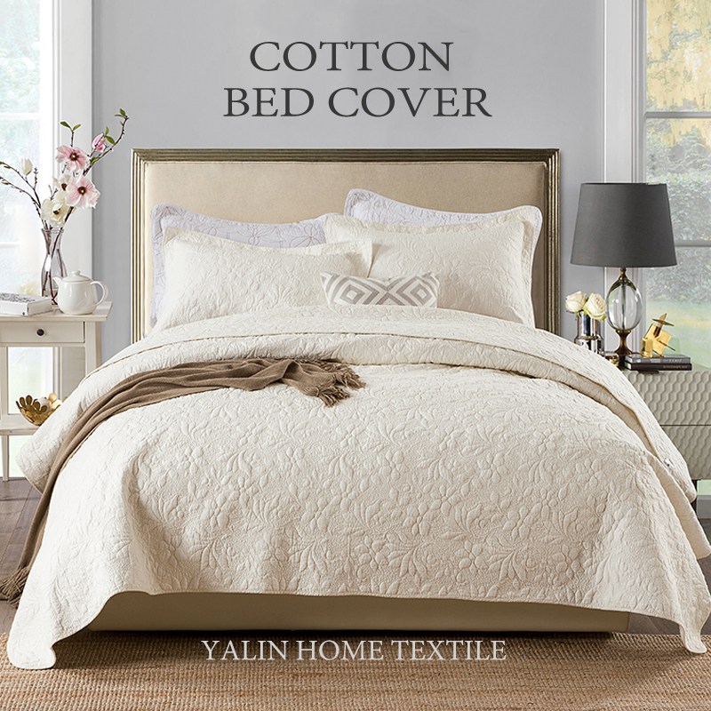 3D Quilted Stitched Cotton Filled Reversible Coverletimeless Textured Weave Ultra-Soft Breathable Lightweight Wrinkle Release Easy Care Machine Washable All Season Bedding No Clumping Pre-Shrunk