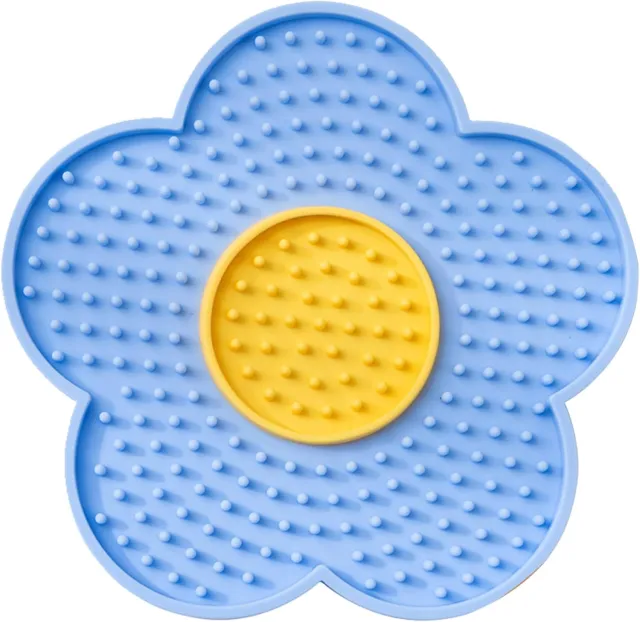 Cats Lick Pad With Suctions Cup Slow Feeders Licking Mat Flower Shape Silicone Pad With Suctions Cup Dog Licking Mat Silicone Blue - Shop at LoveMi