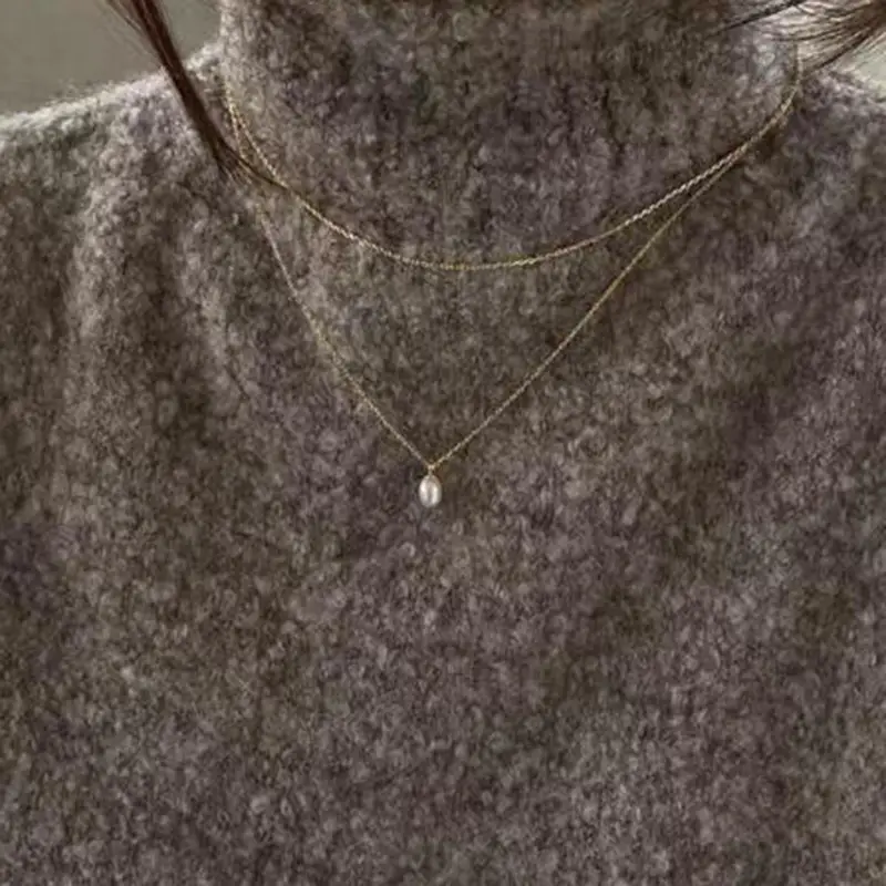 Titanium Steel Plated 18k Gold Double Layer Freshwater Bead Necklace