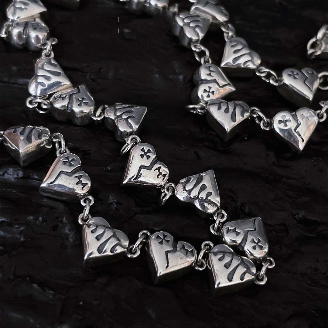 S925 Silver Heart Broken Graffiti Love Necklace