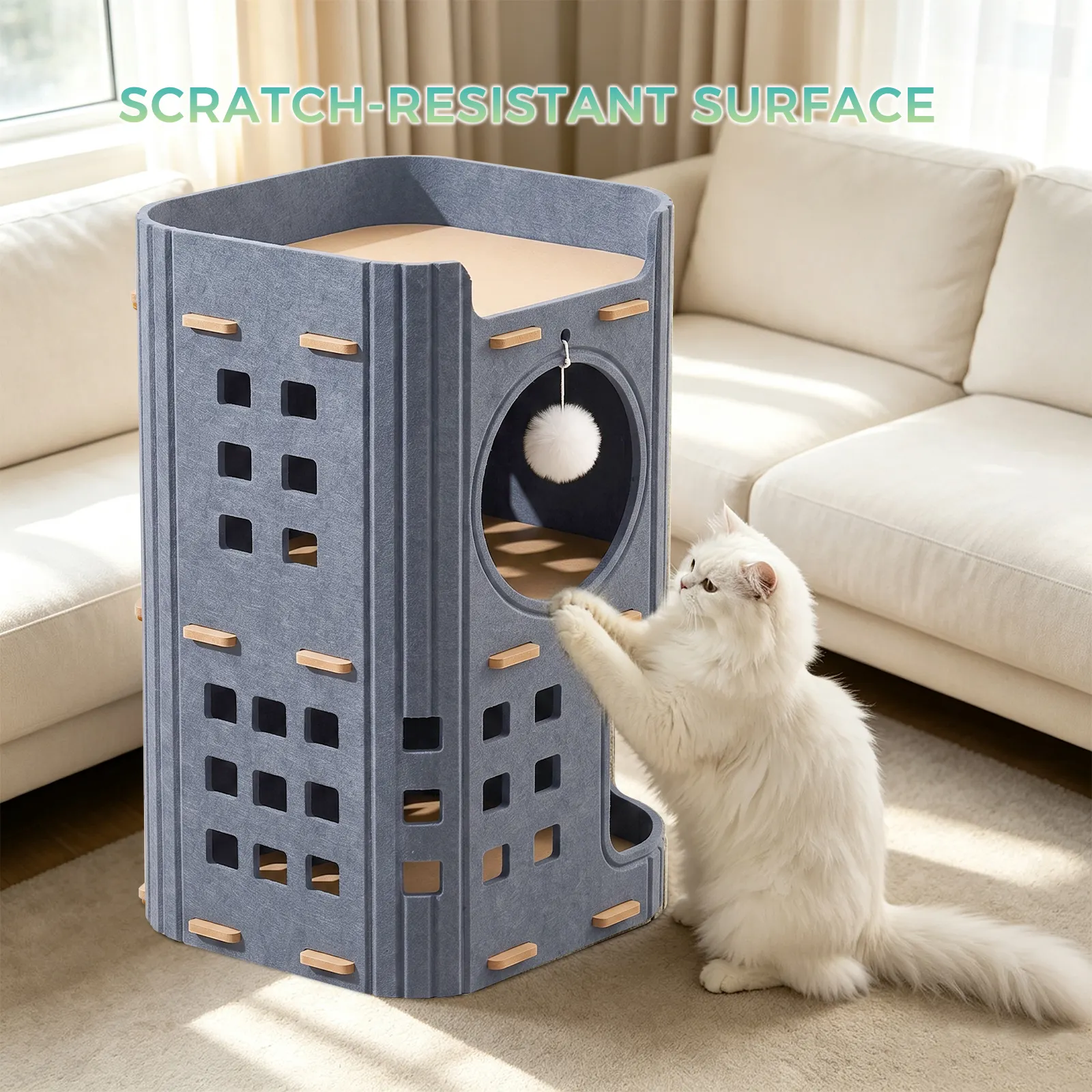 Hole-shaped Grey Two-story Pet House