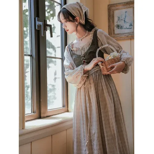 European Medieval Retro Pastoral Dress - Two Piece Vest Dress Set