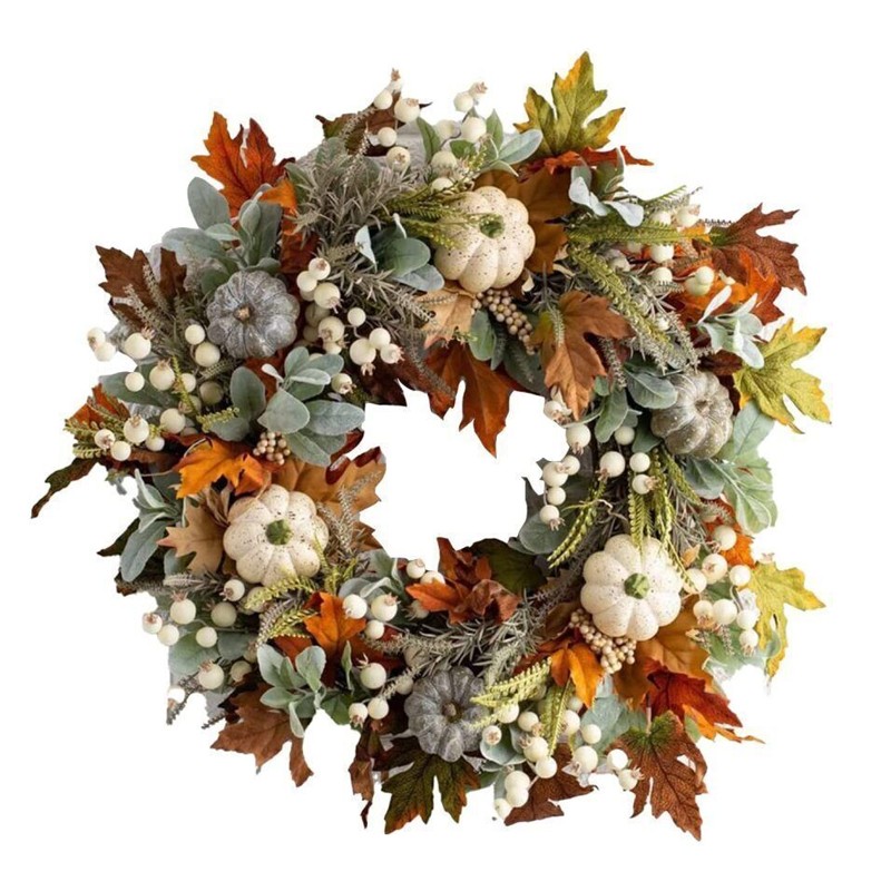 45CM Artificial Wreath Garland Fall Maple Leaf Pumpkin Door Wall Hanging Decor G — image 3