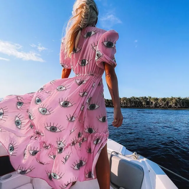 Chiffon Beach Blouse Cardigan Print Maxi Dress Pink - Shop at LoveMi