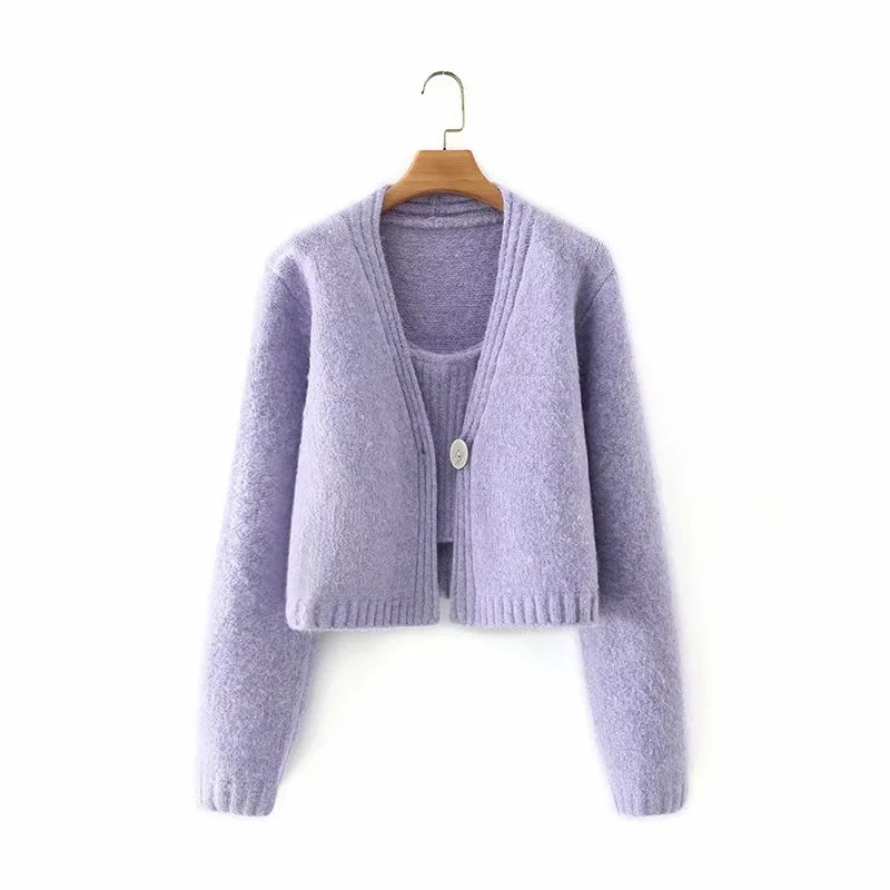 Women's Knitted Purple Sling V-neck Jacket Suit