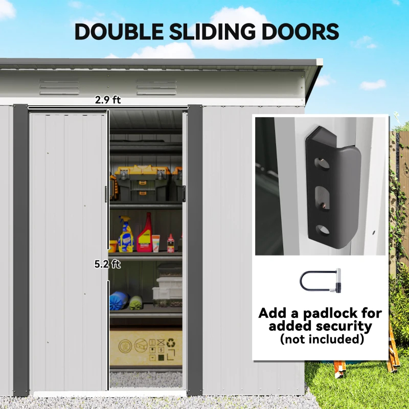 Metal Garden Shed, Backyard Tool Storage Shed With Dual Locking Doors, 2 Air Vents And Steel Frame, White