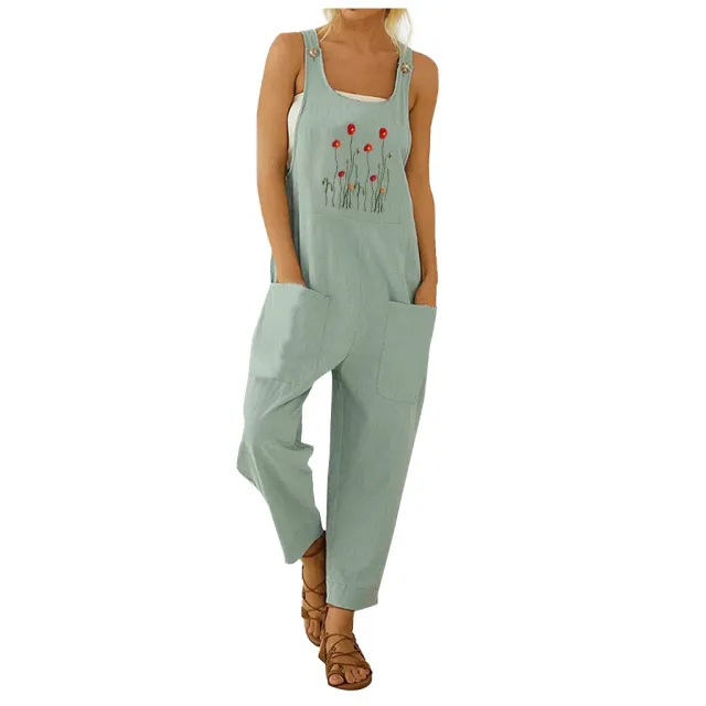 Workwear Overalls Loose Embroidered Casual Pants Women's Overalls With Suspenders Grey - Shop at LoveMi