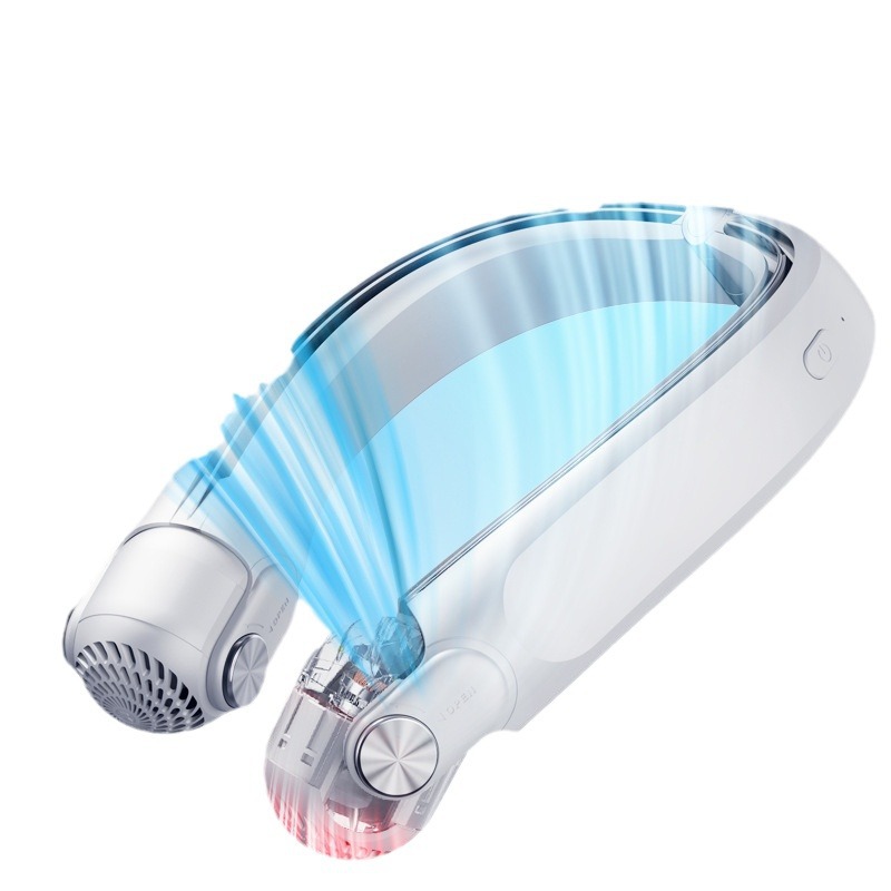 Neck Hanging Bladeless Fan White Luxury Style 3 Gears 2000-4000mAh USB Rechargeable Retractable Air Outlet 3-6H Battery Life