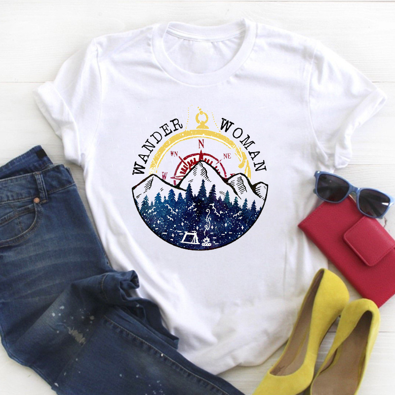 Literature And Art High Mountain Personality Printing Short-sleeved Men And Women