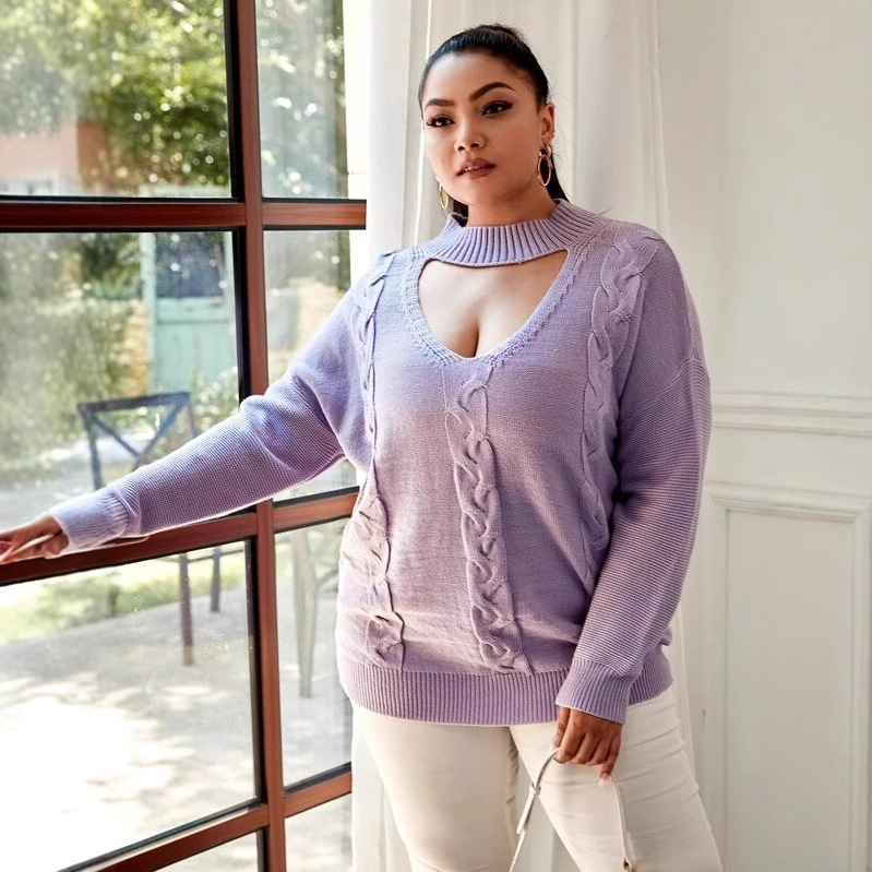 Plus Size Women's Knitted Sweater With Twist Rope Design, Loose Fit Winter Pullover, Cozy Oversized Casual Top For Women