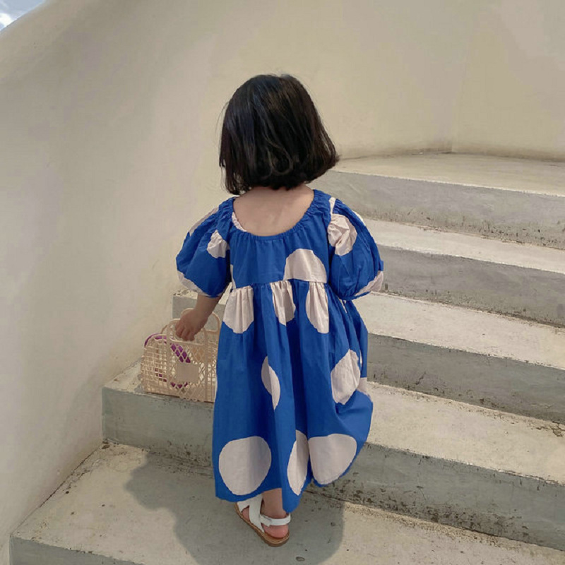 Girls' Skirt Big Polka Dot Puff Sleeve Dress