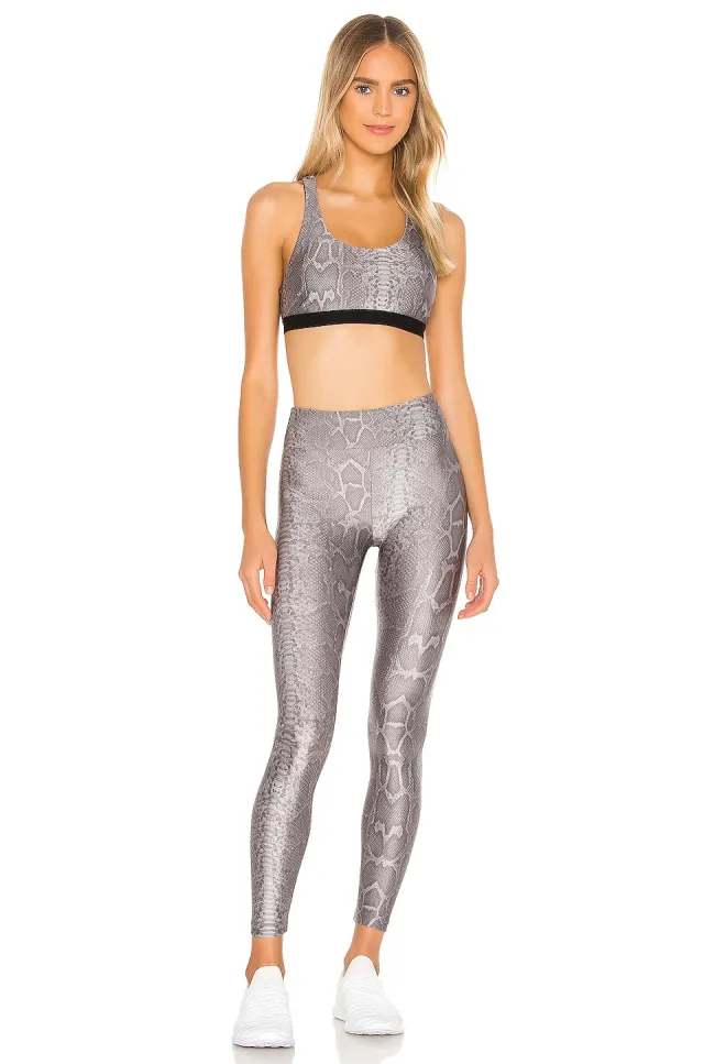 Snake Pattern Fashion Sports Yoga Suit Moisture Wicking Bra Trousers Running Sports Fitness Clothes Silver - Shop at LoveMi