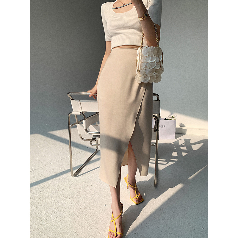 Women's Satin Temperament Slit Irregular Skirt