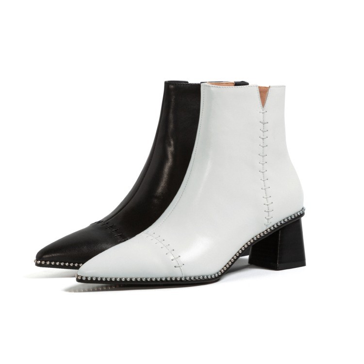 All-match Metal Bead High-heel Martin Boots Simple Nude Boots