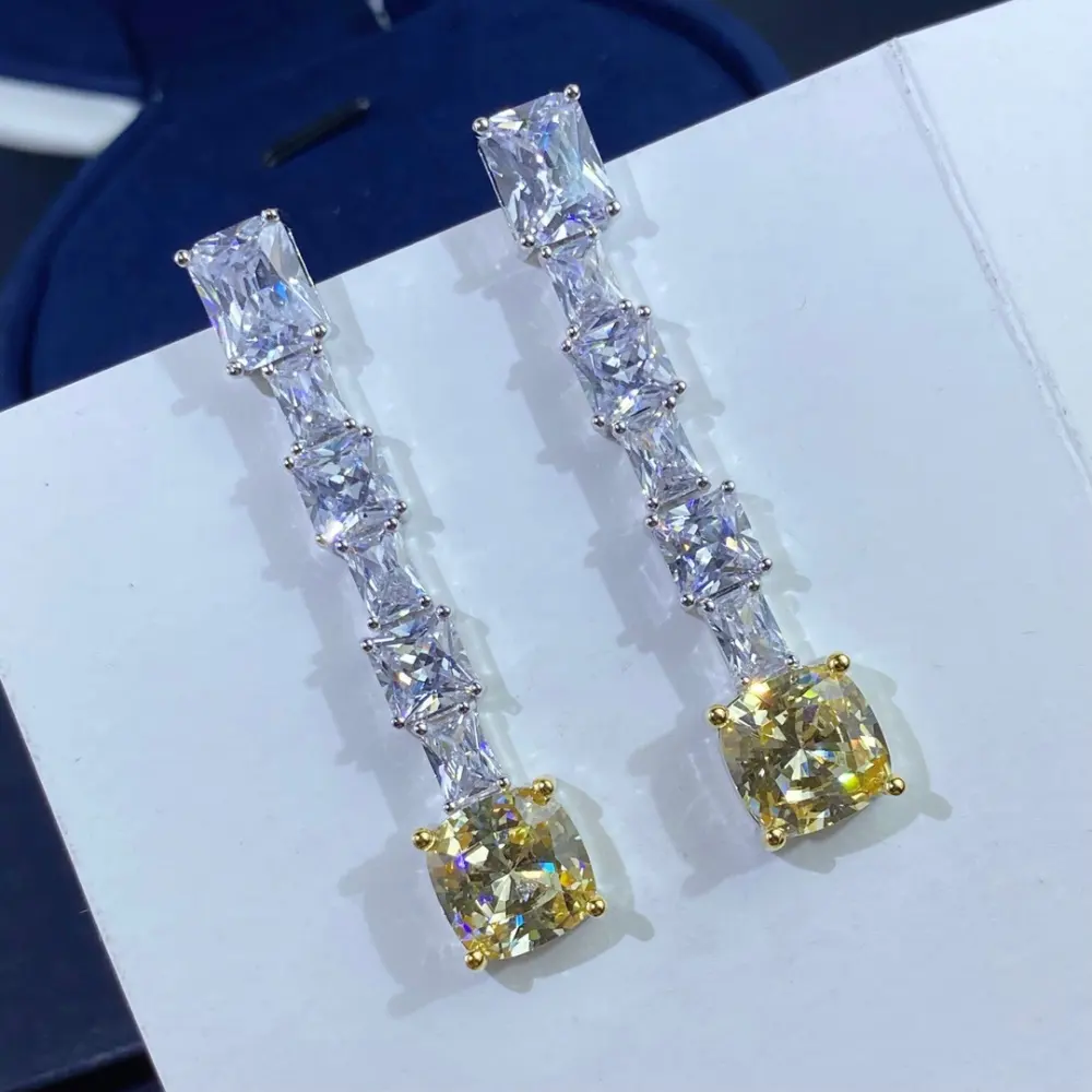 Radiant Trapezoidal Yellow Diamond Earrings for Women