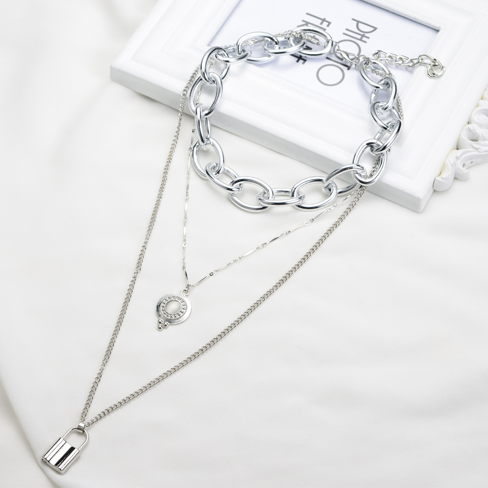 Hip-Hop Style Necklace With Diamond Lock Pendant Women