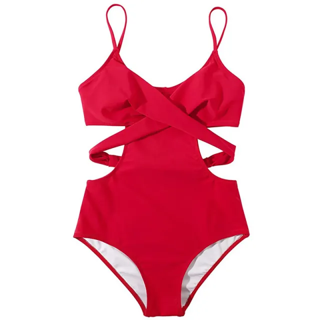 One Piece Swimsuit Crossover Leopard Print Sexy Backless Swimsuit Red - Shop at LoveMi