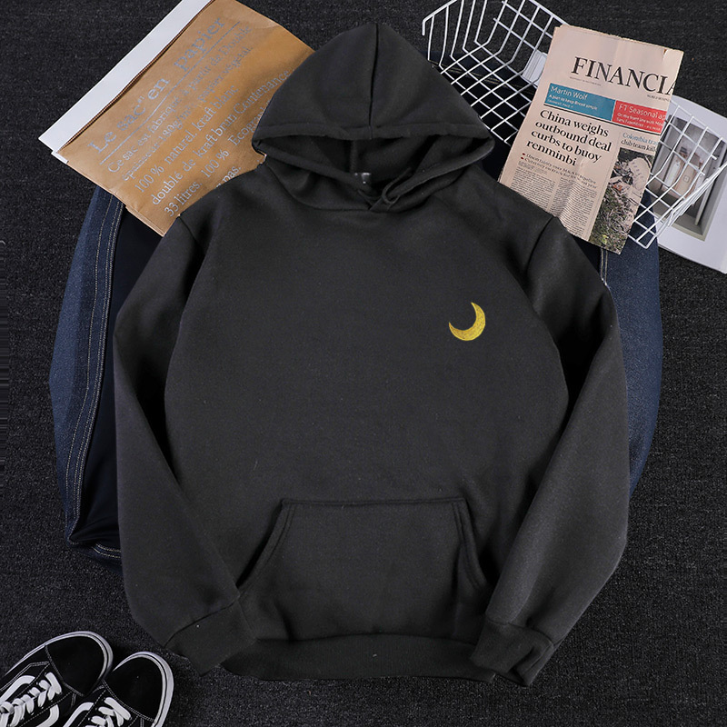 Title 9, Hooded Pullover Long-Sleeved Moon Print Sweatsh...