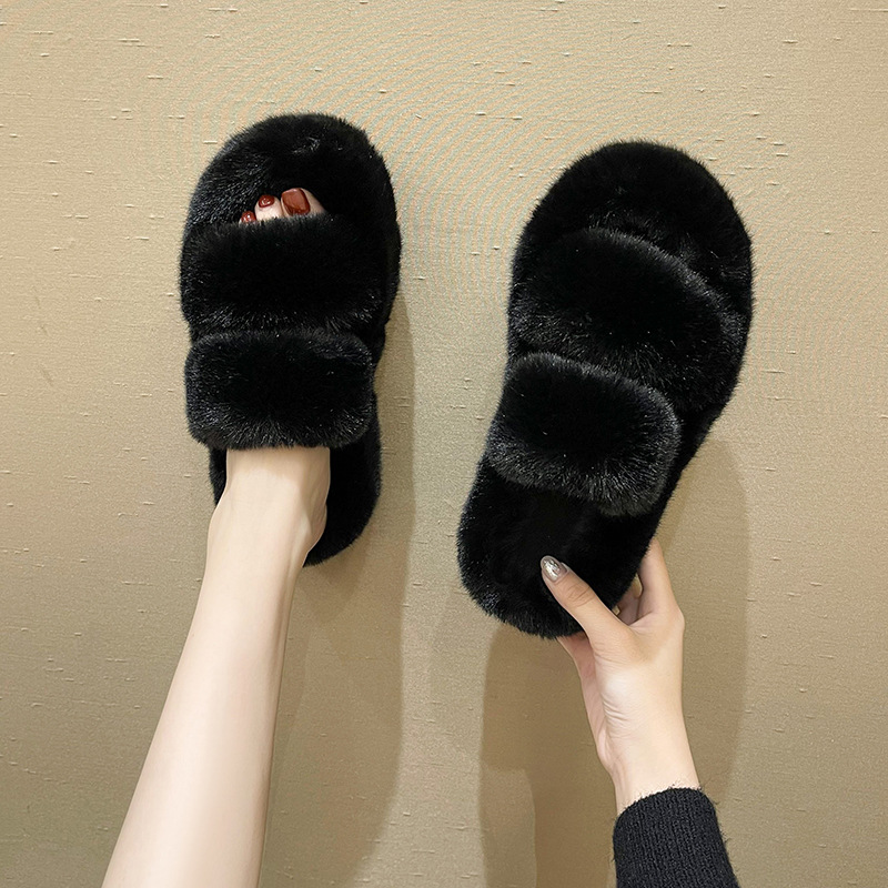 Fuzzy Slippers Women House Shoes Fluffy Bedroom Slippers Black - Shop at LoveMi