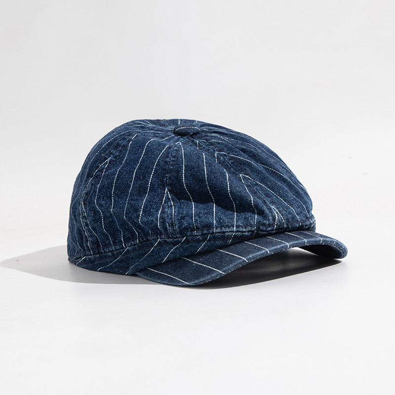 Japanese Retro Washed Denim Casual Striped Cap Women