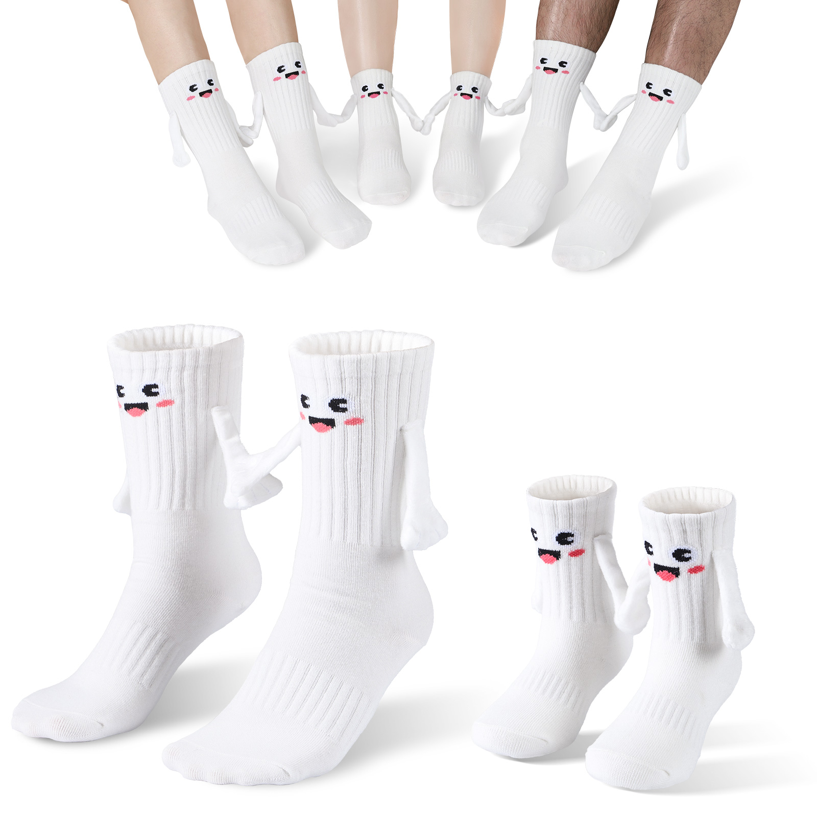2Pairs Kids Mom Dad Hand In Hand Smile Sock Family Magnetic Hand Holding Socks, Birthday Funny Gag Crazy Sock Day Gifts Mom Dad Child White - Shop at LoveMi