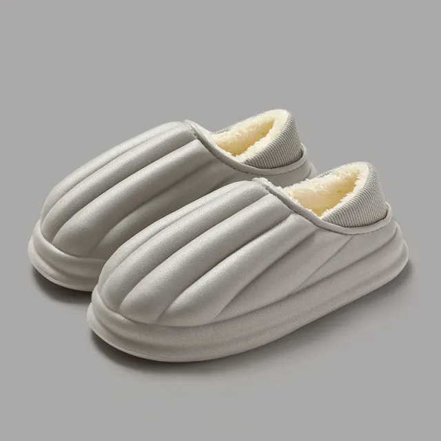 Fashion Shell Shape Design Cotton Shoes Women Waterproof Thick soled Non slip Plush Slippers Winter Indoor Outdoor House Shoes Grey - Shop at LoveMi