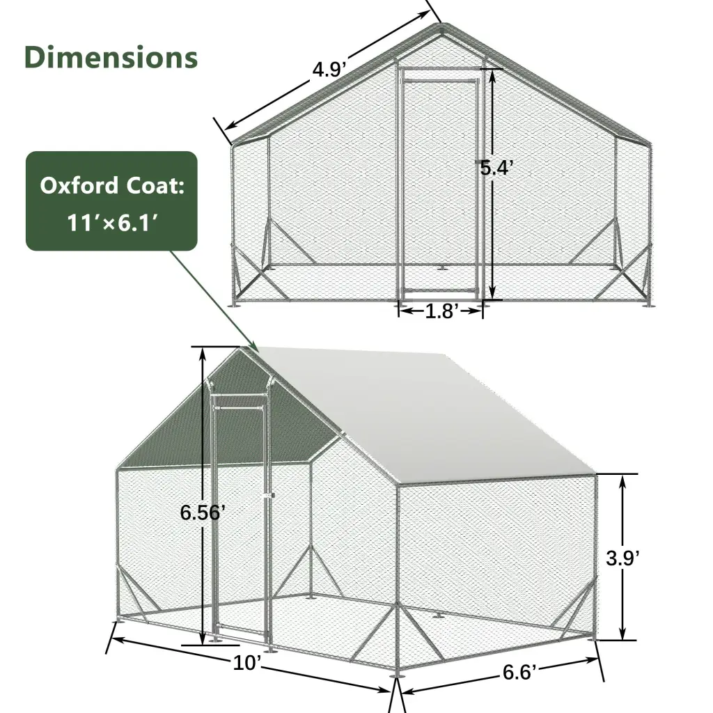 Large Metal Chicken Coop, Walk-in Chicken Run, Galvanized Wire Poultry Chicken Hen Pen Cage, Rabbits Duck Cages With Waterproof And Anti-Ultraviole...