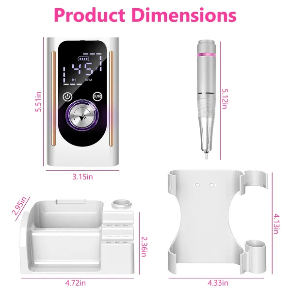 Portable Electric Nail Drill Bit 45000 RPM With 11 Bits Base Waist Clip Cordless Rechargeable Nail File Machine For Professional Salon Home Acrylic Nails Remove Nail Gel Polish Manicure