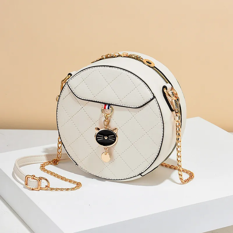 Ladies Small Round Bag Shoulder Messenger Bag - Cream