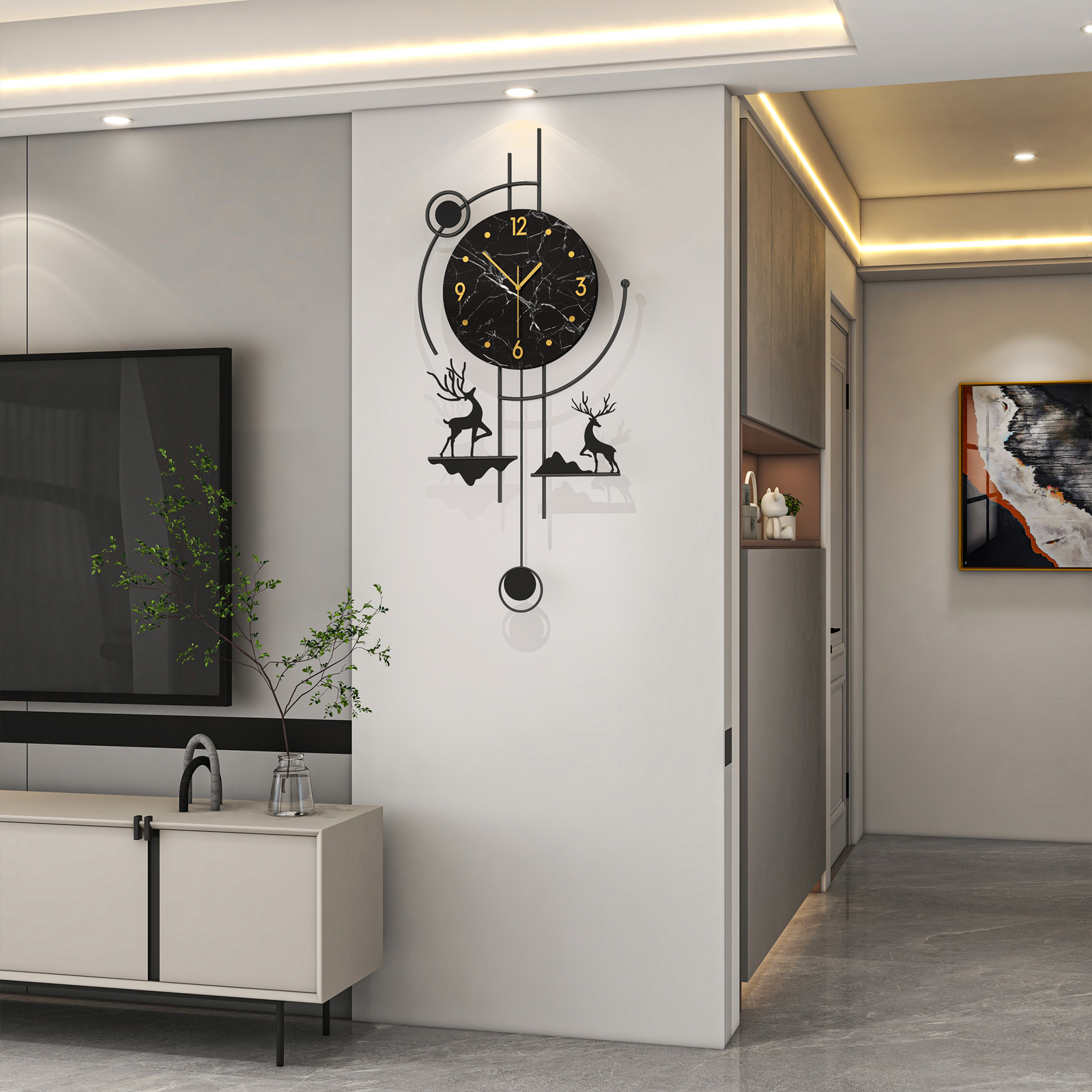 Modern Deer Wall Clock Metal Decorative Living Room Decor